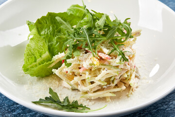 Traditional Waldorf salad with celery, apple, walnut and yoghurt dressing