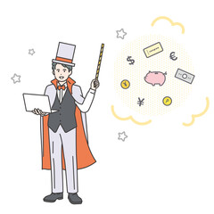 お金を生み出すマジシャンのイラスト素材　ビジネスシーン
