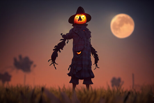 Halloween Scarecrow  with Pumpkin Head