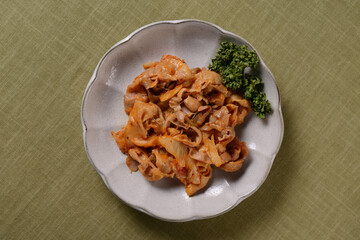 真上から見た豚キムチ