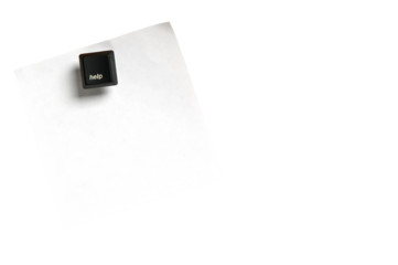 Isolated help thumbtack holding a square blank piece of paper