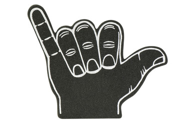 Isolated black foam hang loose hand for team spirit
