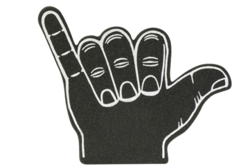 Isolated black foam hang loose hand for team spirit