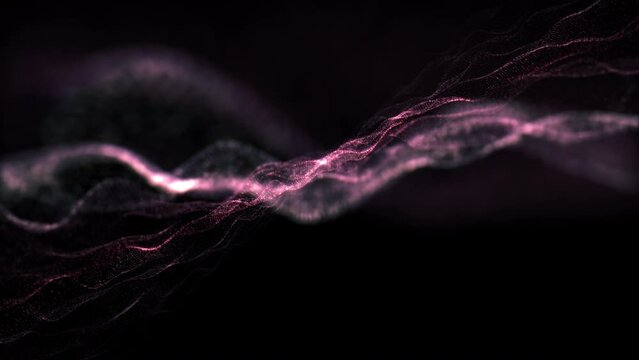 Abstract loop animation glow pink particles wave flows motion in the dark for technology science background, Motion of digital data flow. big data background 