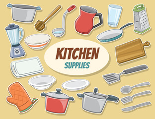 Kitchen supplies set in vector