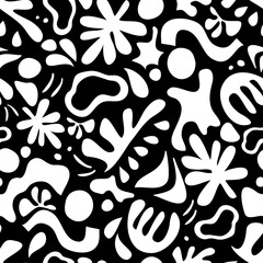 Pattern. Organic and abstract seamless surface pattern design in black and white. Contemporary print. Fashion design template. 