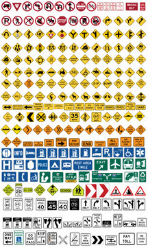 Naklejki hundres of different highly detailed and fully editable vector Traffic-Road Sign Collection.