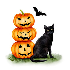 Halloween Black Cat And Pumpkin