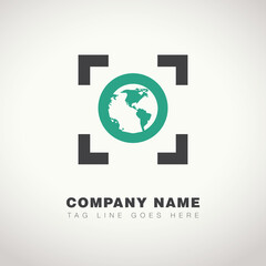 World in frame vector logo design template. suiteable for company logo. gray. turqoise