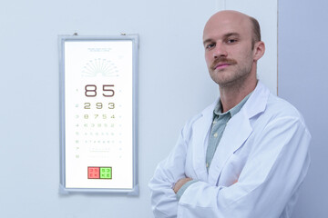 Male ophthalmologist with crossed arms in clinic