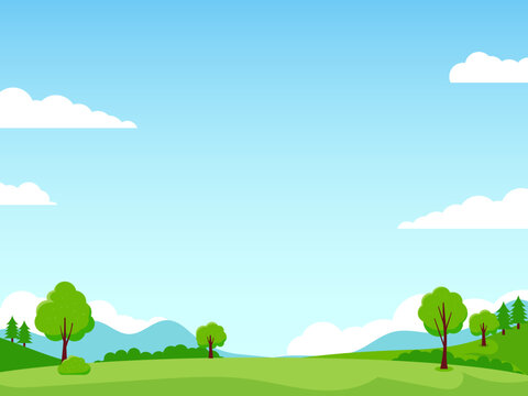 Meadow landscape vector with green grass and blue sky suitable for background or illustration