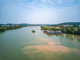 Sanjiangkou, Nanning, Guangxi, China, the dividing line where the two rivers meet
