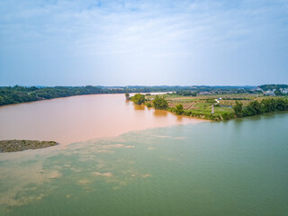 Sanjiangkou, Nanning, Guangxi, China, the dividing line where the two rivers meet