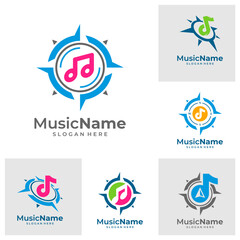 Set of Music Compass Logo Vector Icon Illustration. Compass Music logo design template