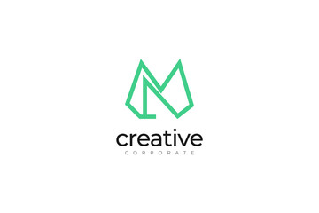 Abstract Initial Letter M and N Logo Design. MN or NM Initial Logo with Green Line Concept. Suitable for Business or Technology Logo