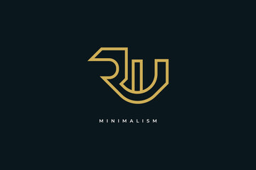 Abstract and Minimal Letter R and U Logo Design. RU Logo with Outline Concept