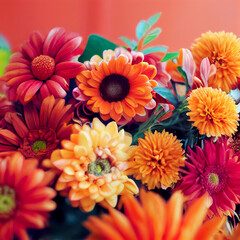 Fototapeta premium Different beautiful flowers. Panorama of colorful summer flowers. Beautiful bouquet of flowers. Close up of wedding flowers