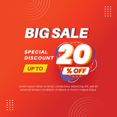 Big sale 20%. Number special discount sign template design