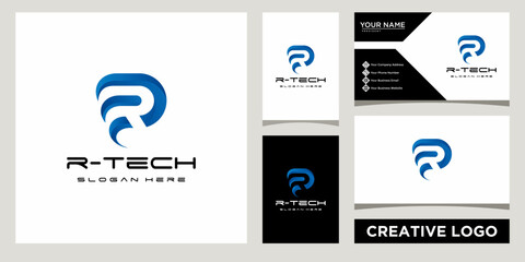 Initials monogram Letter R tech business logo design template with business card design