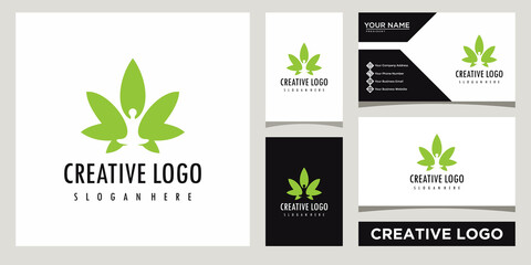 body zen yoga with leaf lotus logo design template with business card design