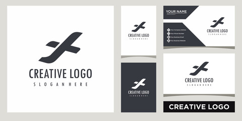 flight simple plan icon logo design template with business card design