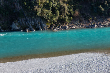 Blue colored water of Rakaia River, New Zealand.