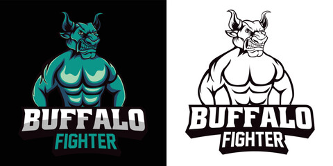 buffalo fighter esport logo mascot design