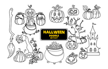 Halloween hand drawn doodle. Cute Halloween Digital Stamp Set.