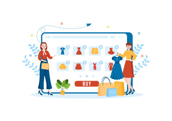 Online Grocery Store or Supermarket to Order Daily Necessities or Food via the App in Flat Cartoon Hand Drawn Templates Illustration