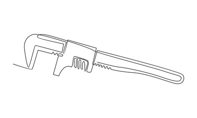 Continuous line of stainless steel pipe wrench. Handyman tools concept