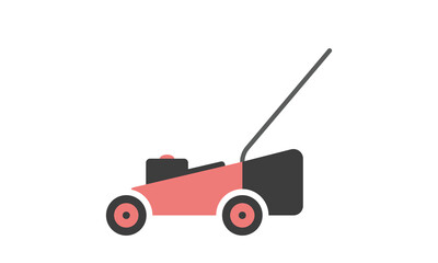 Lawn mower flat icon for web. Simple lawn mower machine sign vector design. Minimalist gardening grass cutter web icon isolated on white. Lawn mower clipart logo. Garden equipment tool concept
