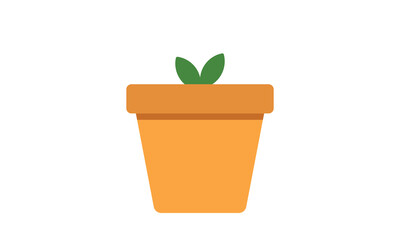 Plant pot with young plant flat icon for web. Simple ceramic pot with small plant vector design. Terracotta pot web icon isolated on white. Orange terra cotta flower pot clipart logo. Garden concept