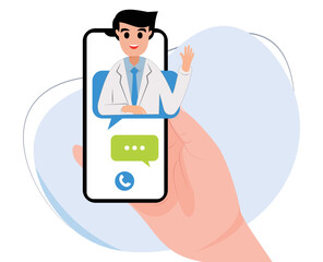 online doctor consultation flat design logo aplication. doctor cartoon for mobile app
