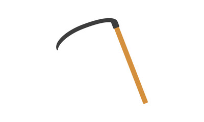 Garden scythe flat icon for web. Simple scythe sign vector design. Scythe with wooden handle web icon isolated on white background. Sickle or scythe clipart logo. Garden tools and farmhouse clipart