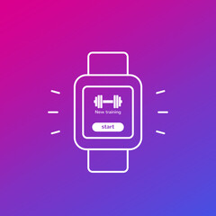 Smart watch with fitness app, ui design, line vector