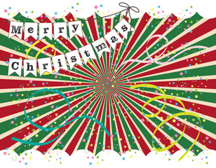 クリスマスのガーランドに集中線とリボンと紙吹雪が舞うイラスト