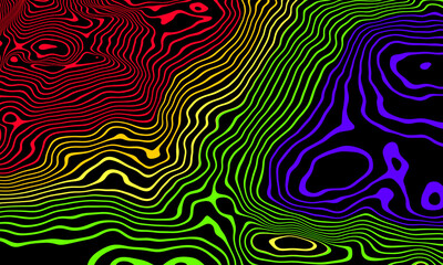 Abstract gradient topographic contour lines. 3D illustration.
