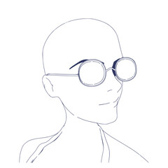 Silhouette of a female head. Beauty and fashion. Elegant silhouette of a woman wearing sunglasses