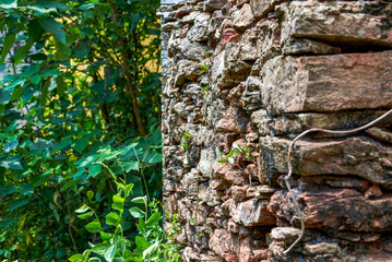 Close up of stone wall in ancient Chinese village
