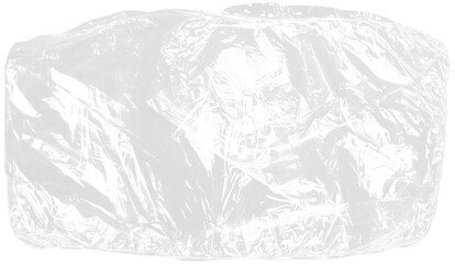 Fototapeta na wymiar plastic transparent cellophane bag on white background. The texture looks blank and shiny. The plastic surface is wrinkly and tattered making abstract pattern.