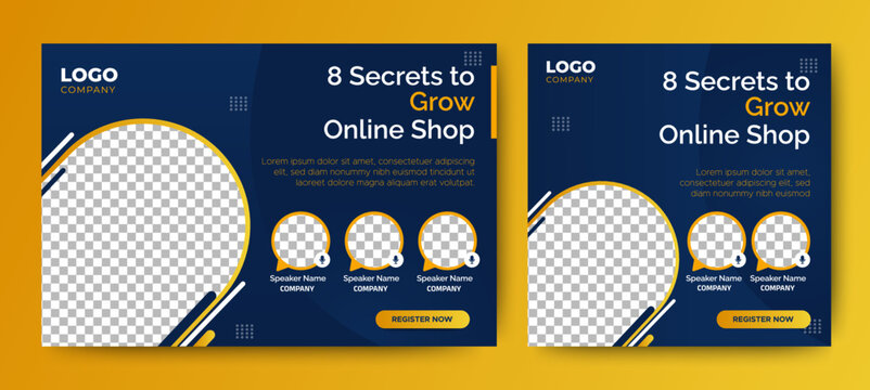 Online shop live webinar banner invitation and social media post template. Business webinar invitation design. Online webinar. Vector EPS 10