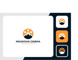 mountain logo design with cinema or film reel