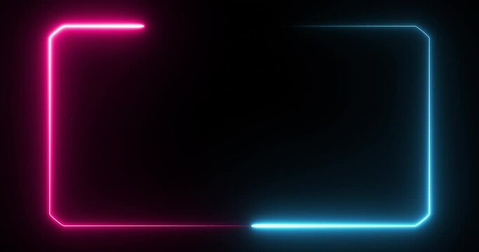Animated glowing neon frame background. Loop footage.