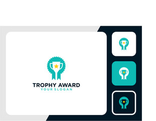 trophy logo design with star and ribbon