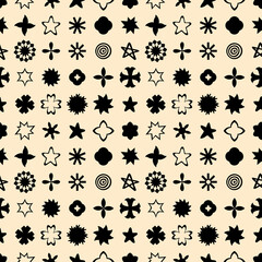 Monochrome Y2K stars, starburst futuristic seamless pattern. Perfect geometric print for tee, textile and fabric. Bold brutalist illustration for decor and design.
