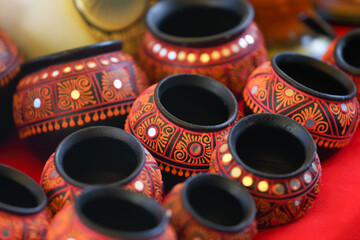 Indian handmade Colorful clay pots	

