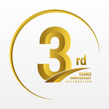 3rd Anniversary Logo, Logo design for anniversary celebration with gold color isolated on white background, vector illustration