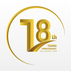 18th Anniversary Logo, Logo design for anniversary celebration with gold color isolated on white background, vector illustration