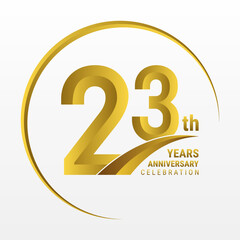 23th Anniversary Logo, Logo design for anniversary celebration with gold color isolated on white background, vector illustration