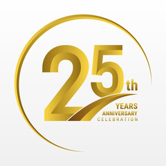 25th Anniversary Logo, Logo design for anniversary celebration with gold color isolated on white background, vector illustration